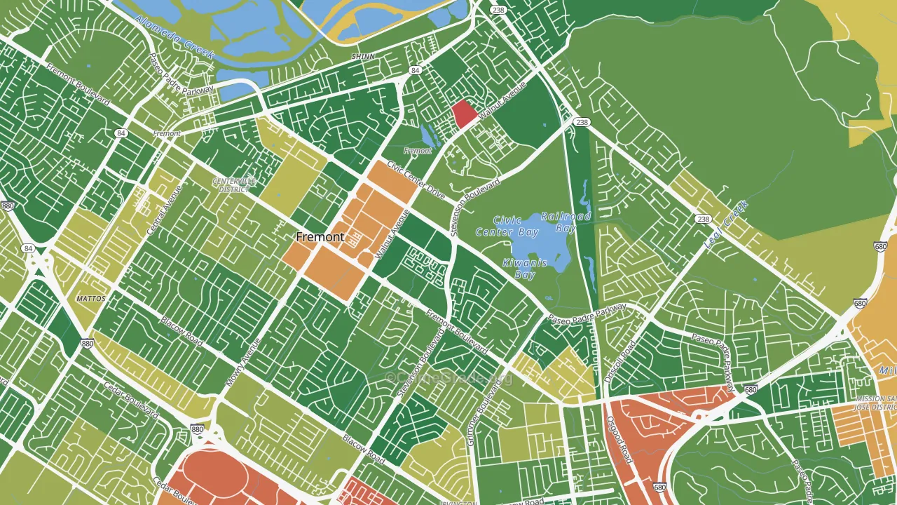 Downtown Fremont, Fremont, CA Map of Burglary Rates