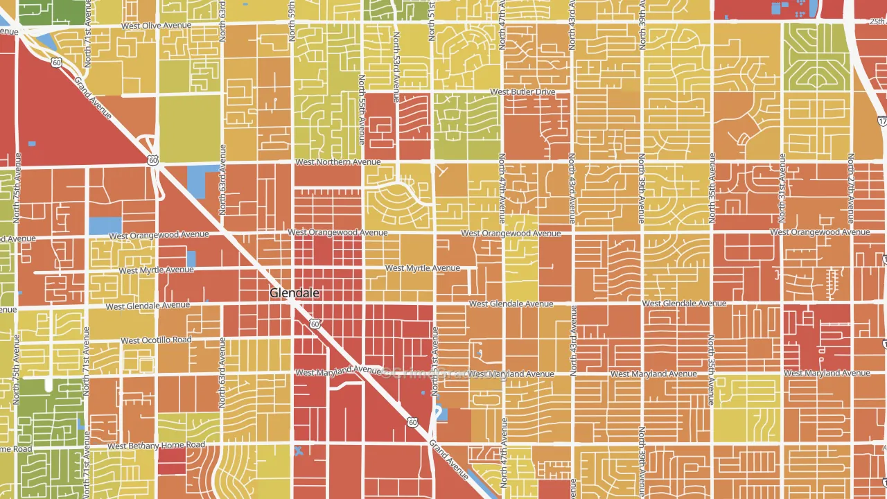 Downtown Glendale, Glendale, AZ Map of Burglary Rates