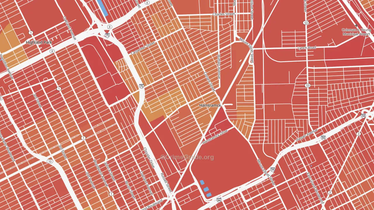 Downtown Hamtramck, Hamtramck, MI Map of Burglary Rates