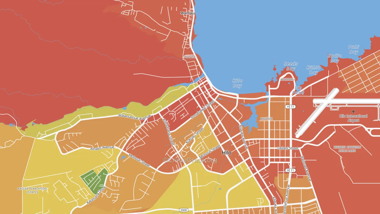 Downtown Hilo, Hilo, HI Map of Burglary Rates