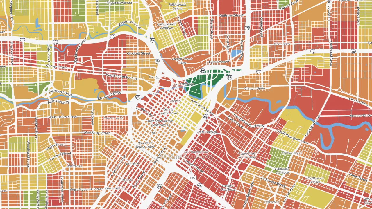 Downtown Houston, Houston, TX Map of Burglary Rates