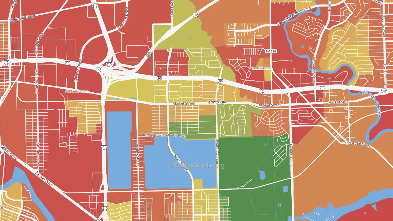 Downtown Jacinto City, Jacinto City, TX Map of Burglary Rates