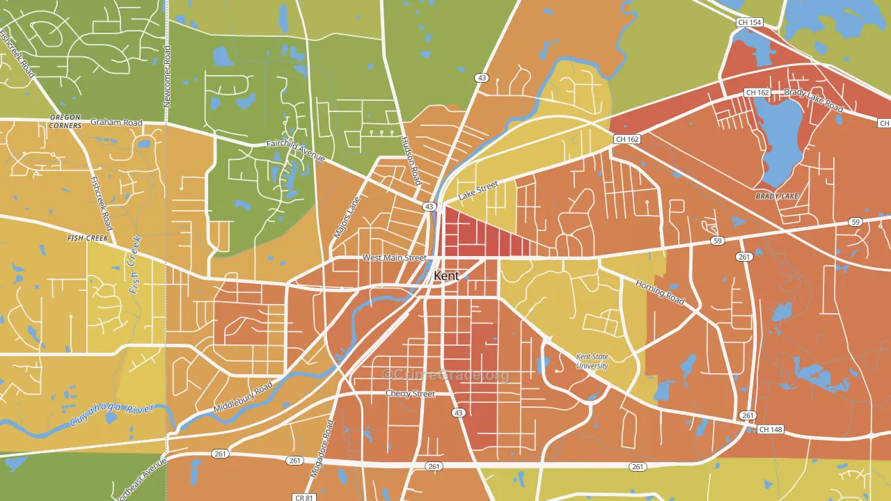 Downtown Kent, Kent, OH Map of Burglary Rates