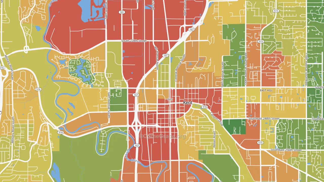 Downtown, Kent, WA Map of Burglary Rates