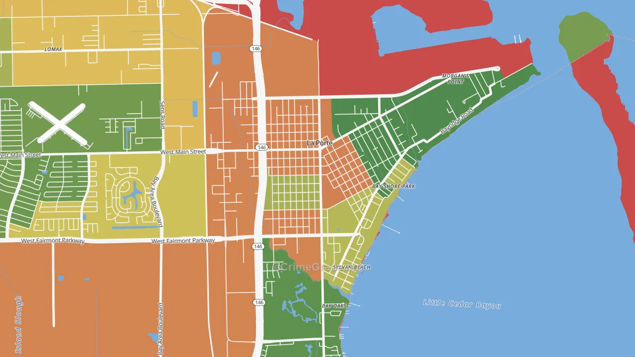 Downtown La Porte, La Porte, TX Map of Burglary Rates
