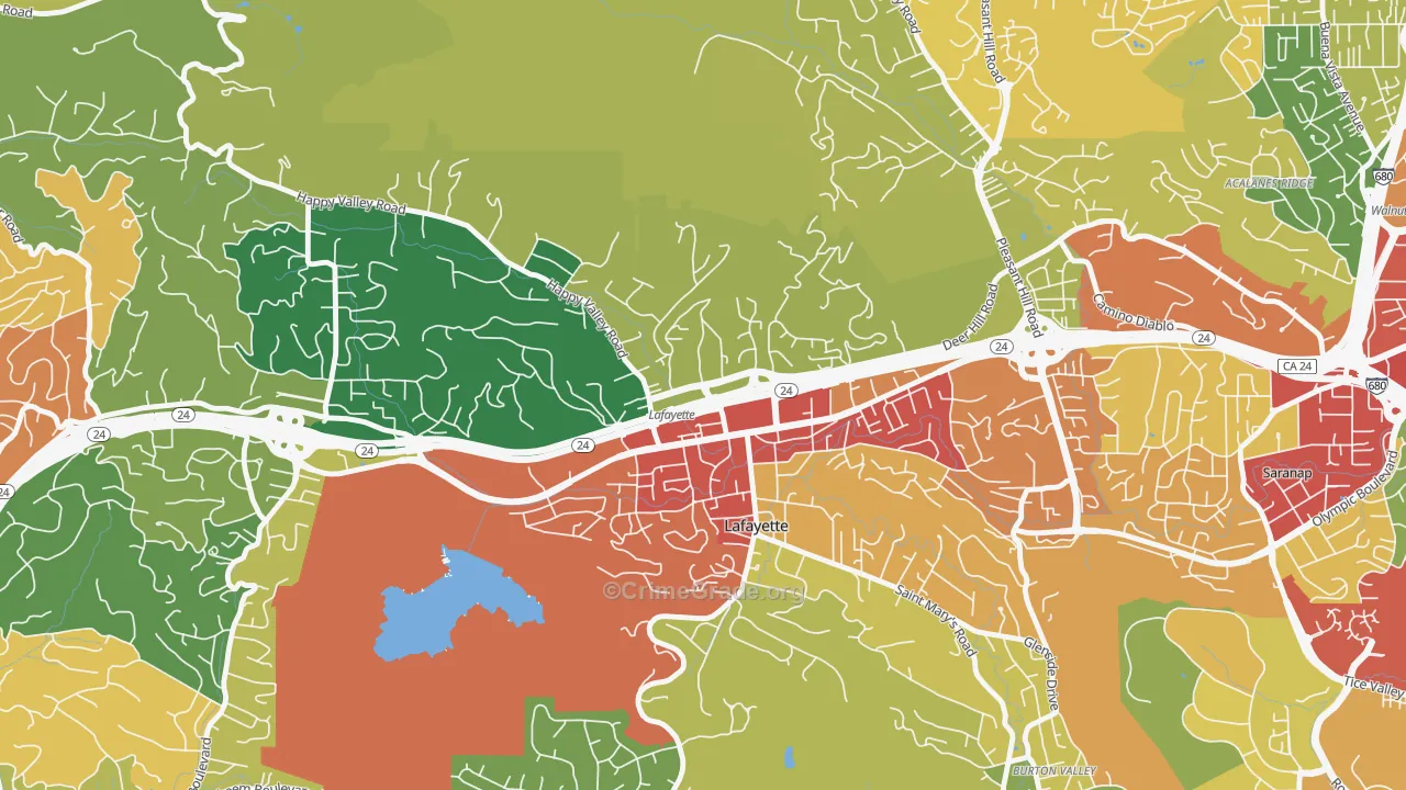 Downtown Lafayette, Lafayette, CA Map of Burglary Rates