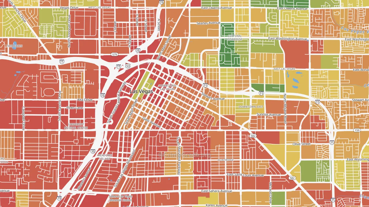 Downtown, Las Vegas, NV Map of Burglary Rates