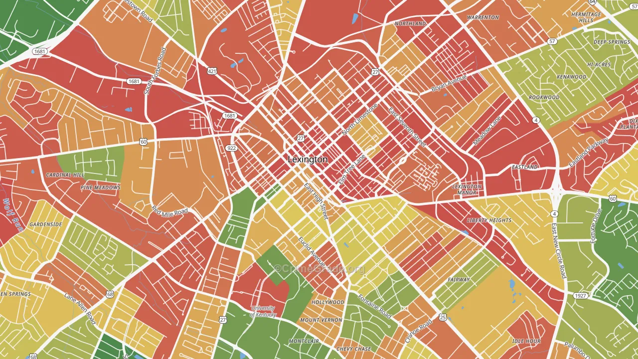 Downtown Lexington, Lexington, KY Map of Burglary Rates
