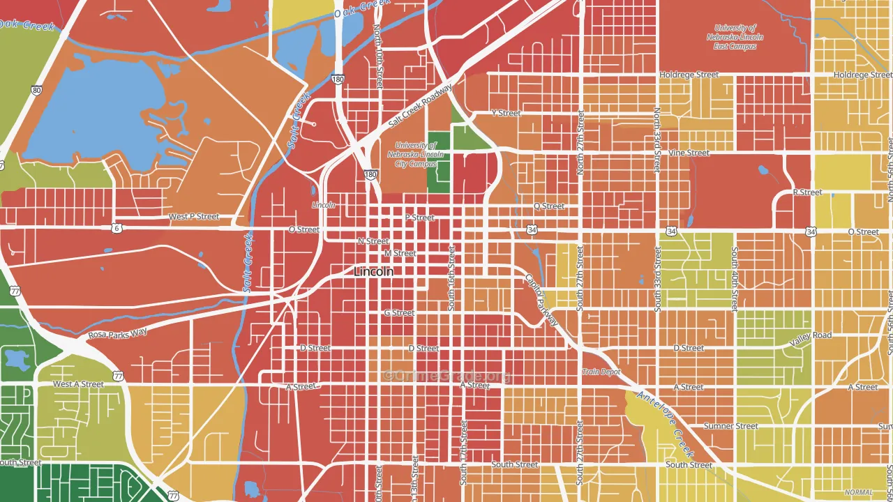 Downtown Lincoln, Lincoln, NE Map of Burglary Rates