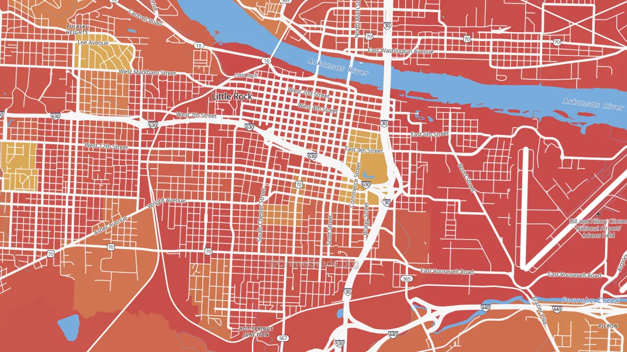 Downtown Little Rock, Little Rock, AR Map of Burglary Rates