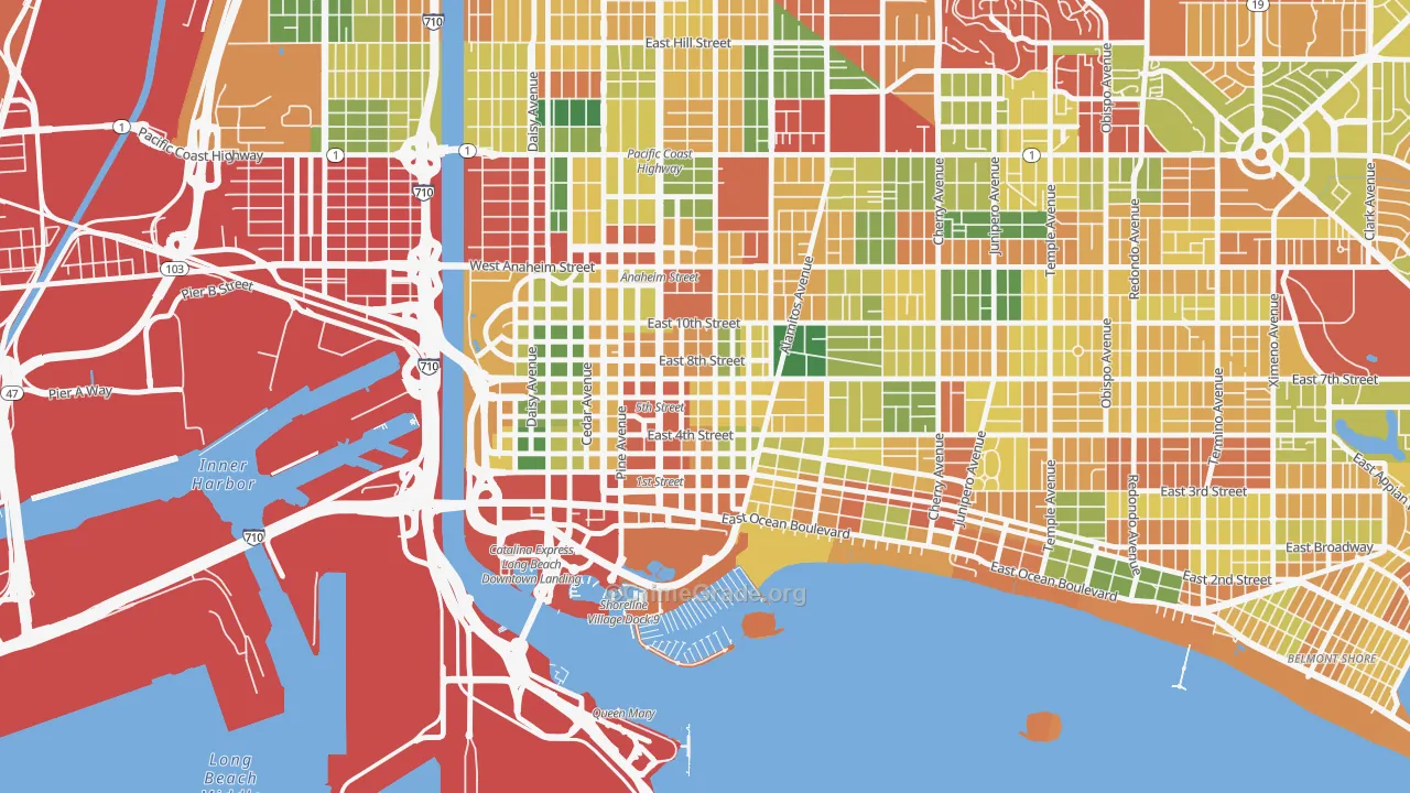 Downtown Long Beach, Long Beach, CA Map of Burglary Rates