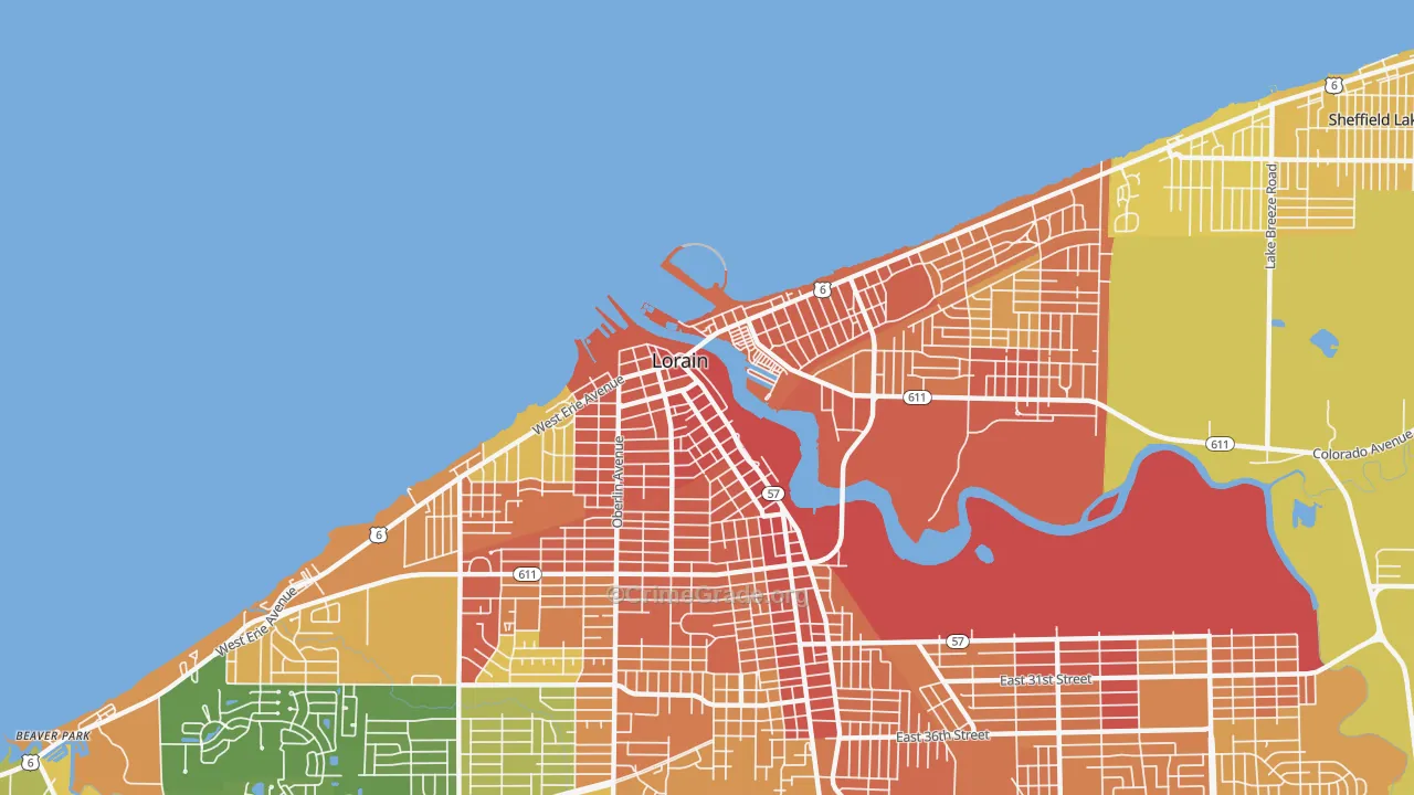 Downtown Lorain, Lorain, OH Map of Burglary Rates