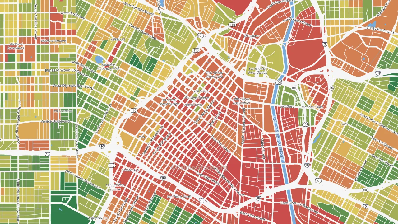 Downtown Los Angeles, Los Angeles, CA Map of Burglary Rates