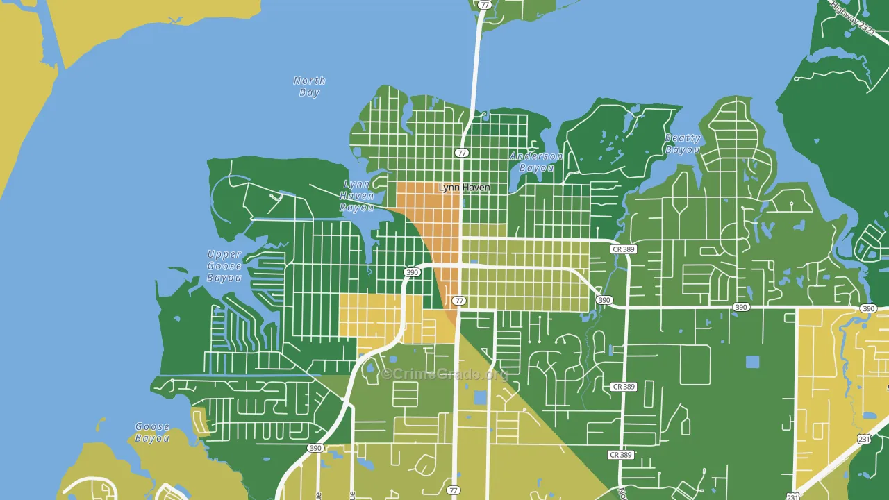 Downtown Lynn Haven, Lynn Haven, FL Map of Burglary Rates
