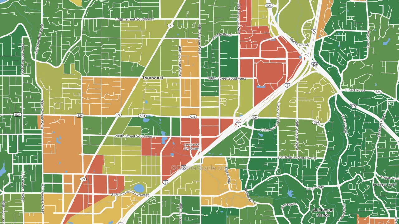 Downtown Lynnwood, Lynnwood, WA Map of Burglary Rates