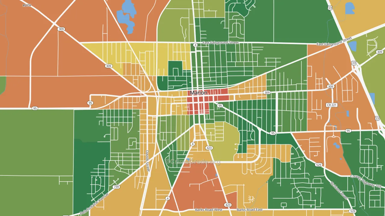 Downtown Marion, Marion, OH Map of Burglary Rates