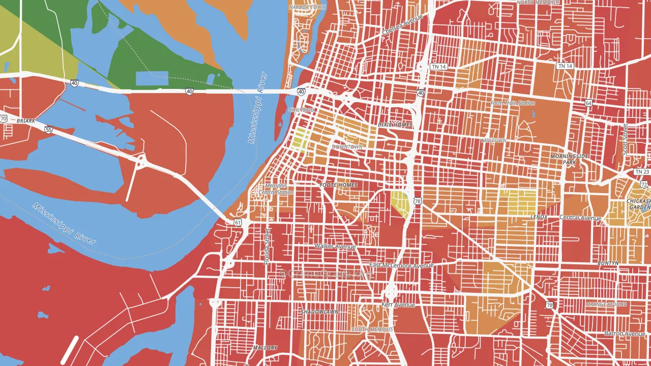 Downtown Memphis, Memphis, TN Map of Burglary Rates