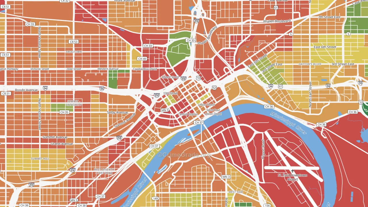 Downtown Minneapolis, St. Paul, MN Map of Burglary Rates
