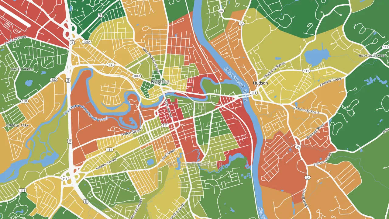 Downtown Nashua, Nashua, NH Map of Burglary Rates