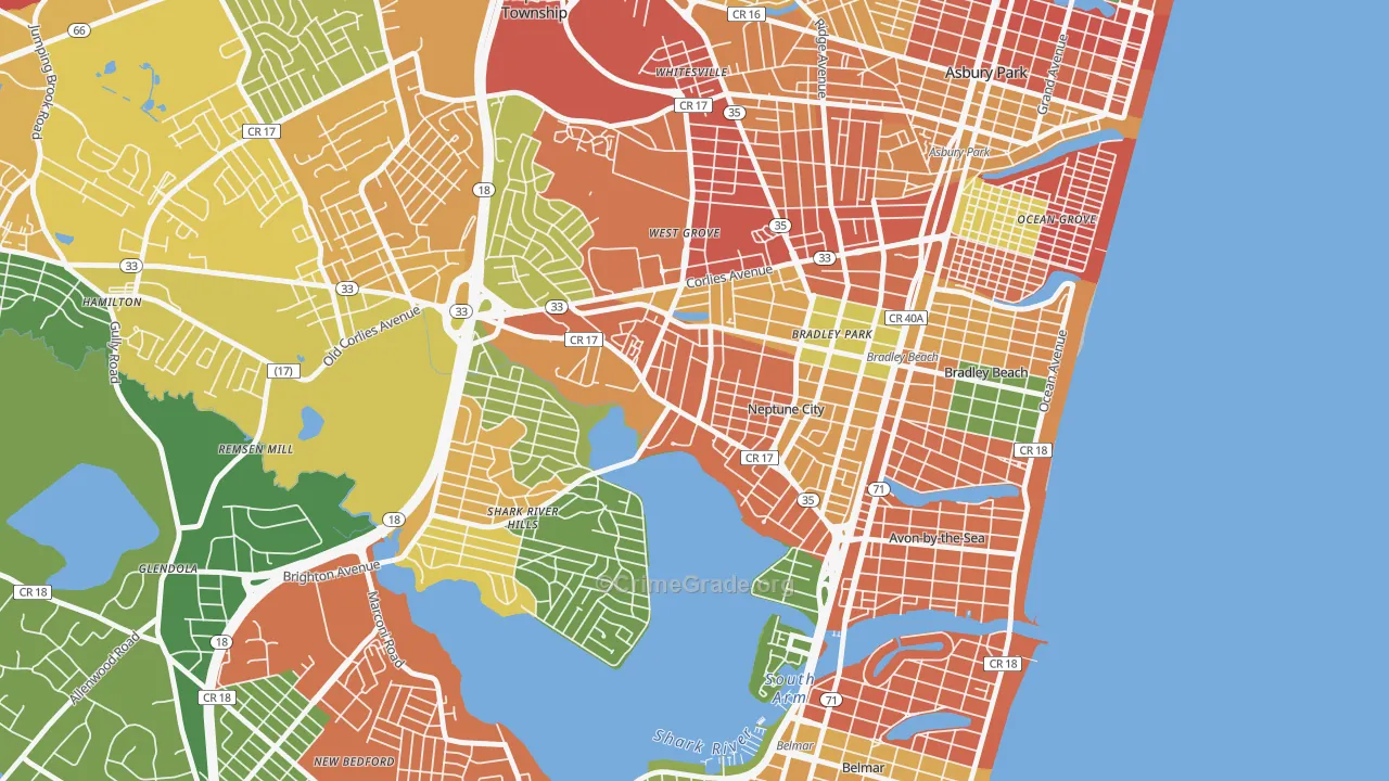 Downtown Neptune City, Neptune City, NJ Map of Burglary Rates