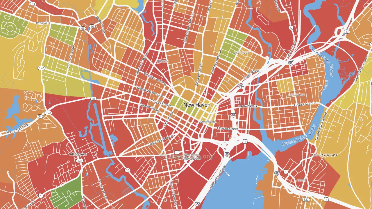 Downtown New Haven, New Haven, CT Map of Burglary Rates