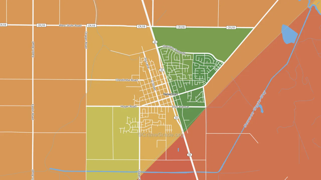 Downtown Newman, Newman, CA Map of Burglary Rates