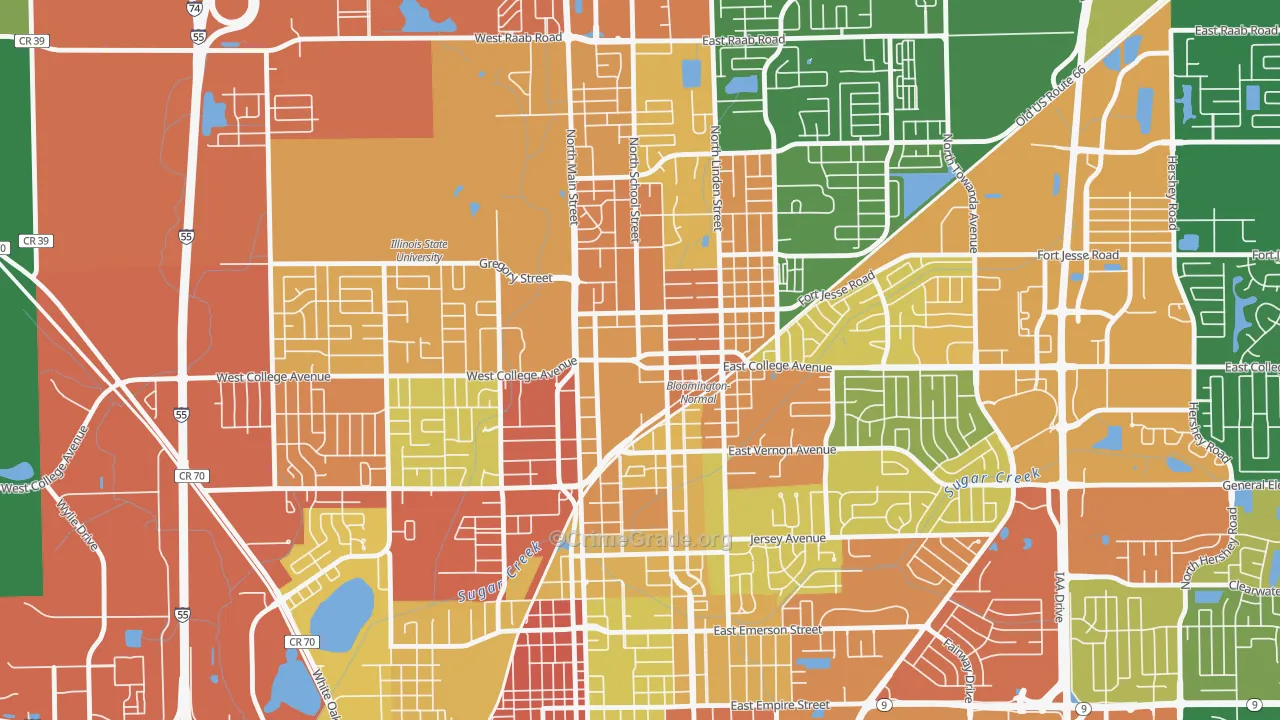 Downtown Normal, Normal, IL Map of Burglary Rates
