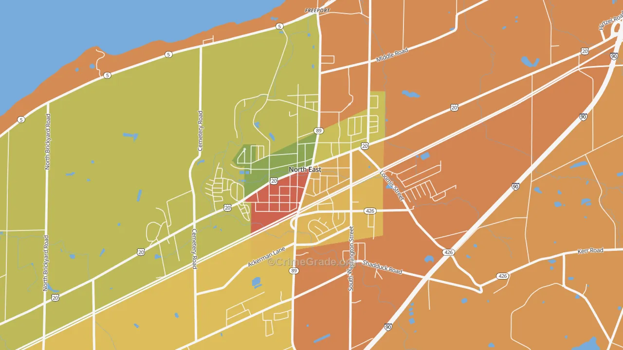 Downtown North East, North East, PA Map of Burglary Rates