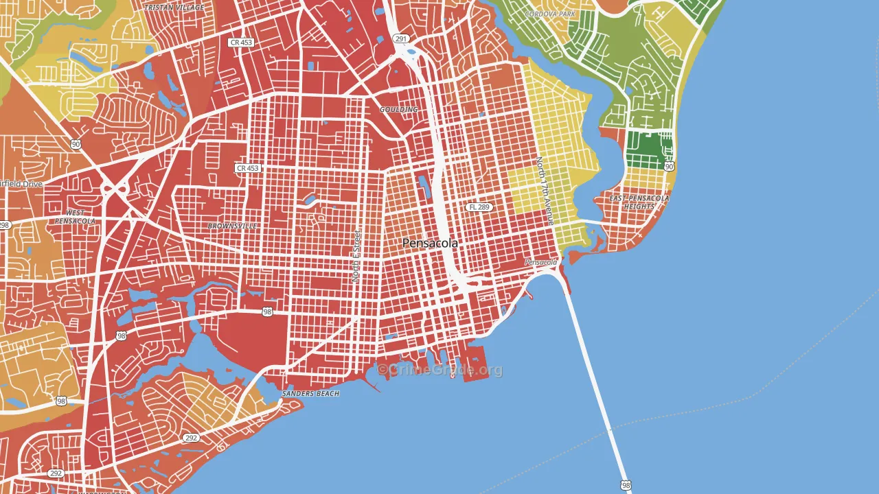 Downtown Pensacola, Pensacola, FL Map of Burglary Rates