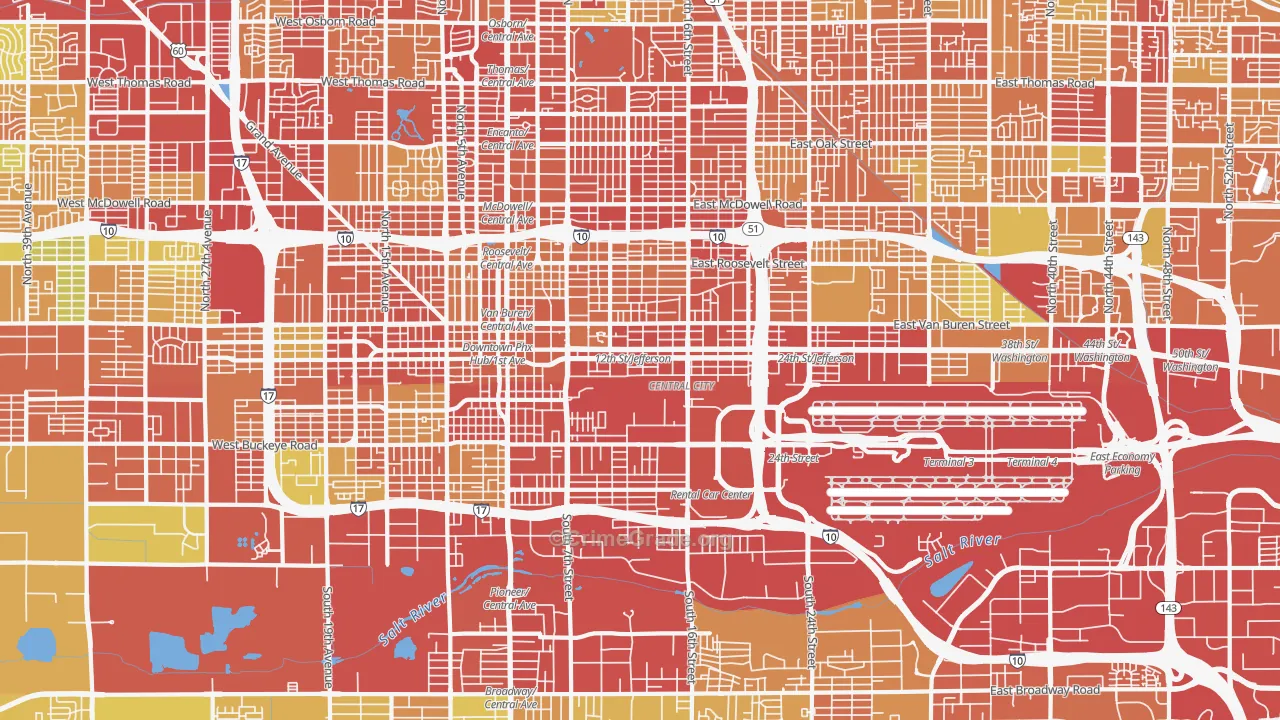 Downtown Phoenix, Phoenix, AZ Map of Burglary Rates