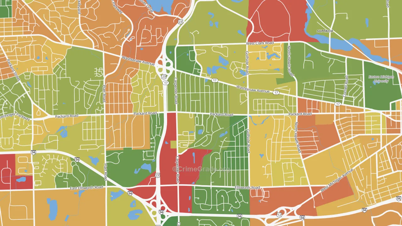 Downtown Pittsfield, Ann Arbor, MI Map of Burglary Rates