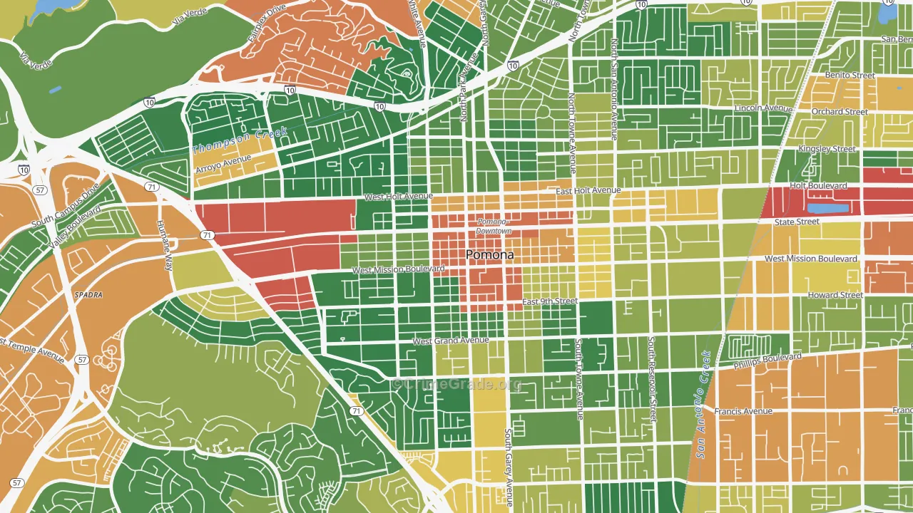 Downtown Pomona, Pomona, CA Map of Burglary Rates