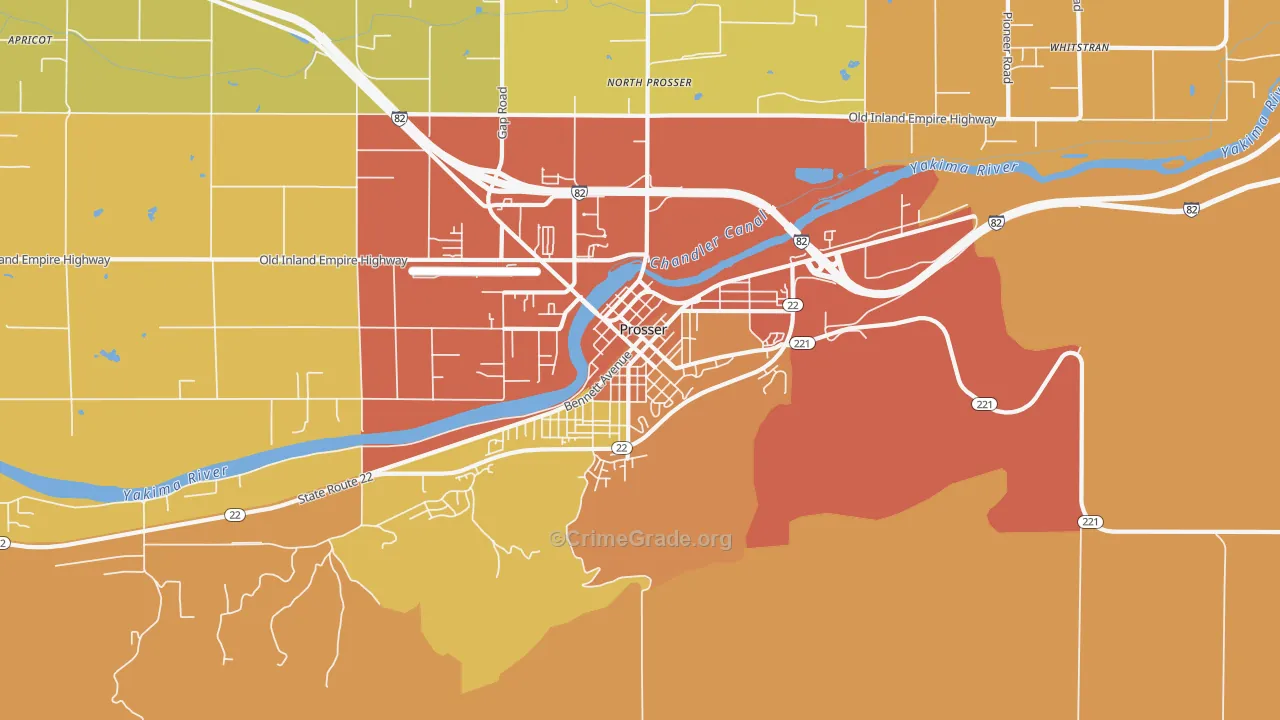 Downtown, Prosser, WA Map of Burglary Rates