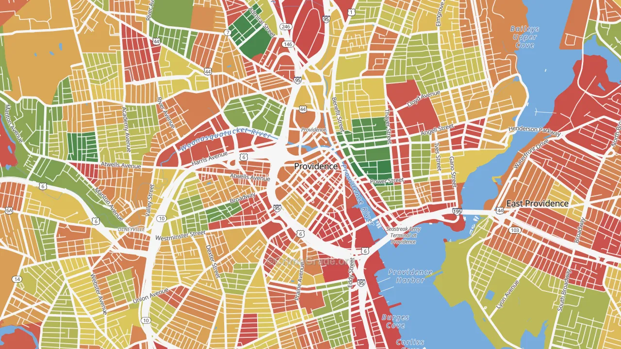 Downtown, Providence, RI Map of Burglary Rates
