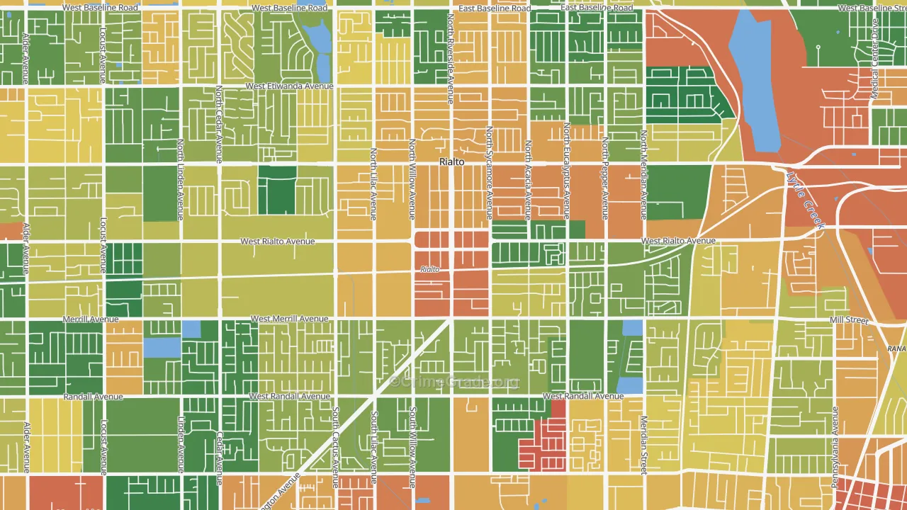 Downtown Rialto, Rialto, CA Map of Burglary Rates