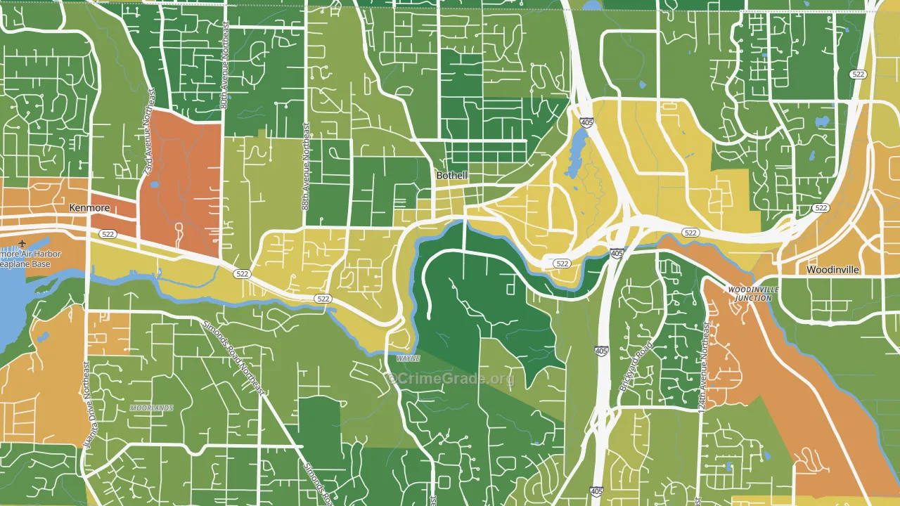 Downtown Riverfront-190th, Bothell, WA Map of Burglary Rates