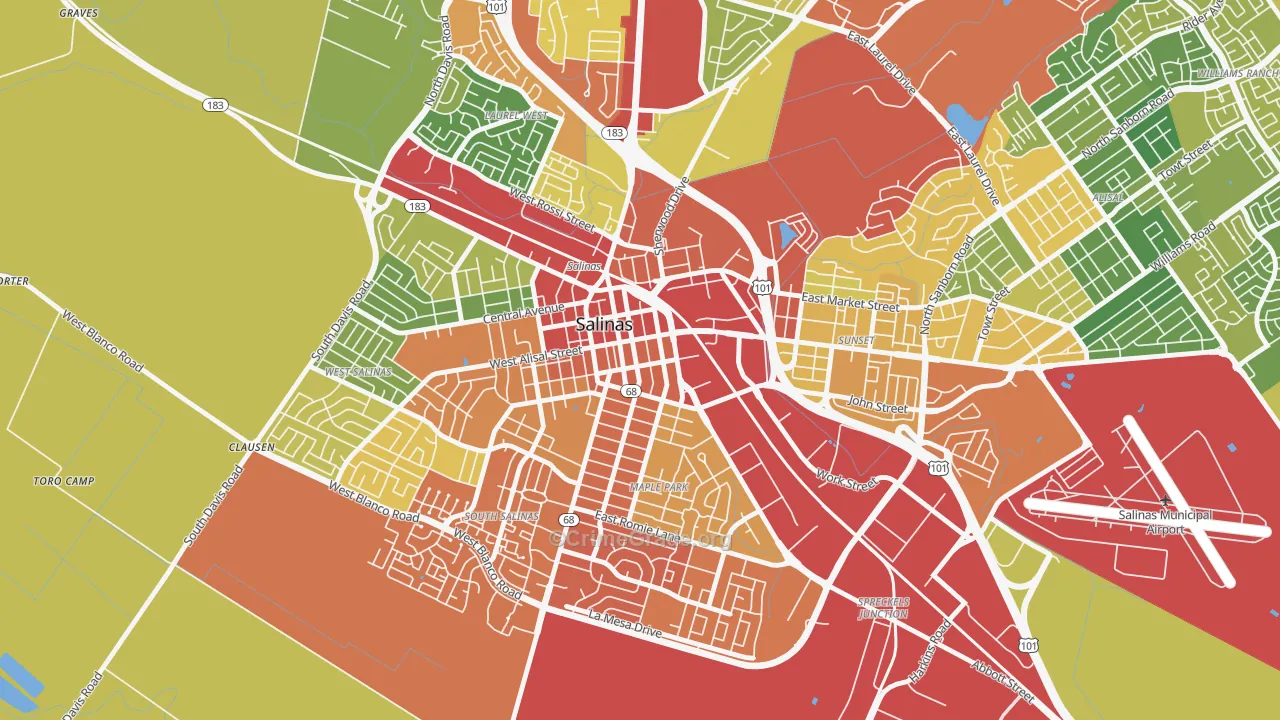 Downtown Salinas, Salinas, CA Map of Burglary Rates