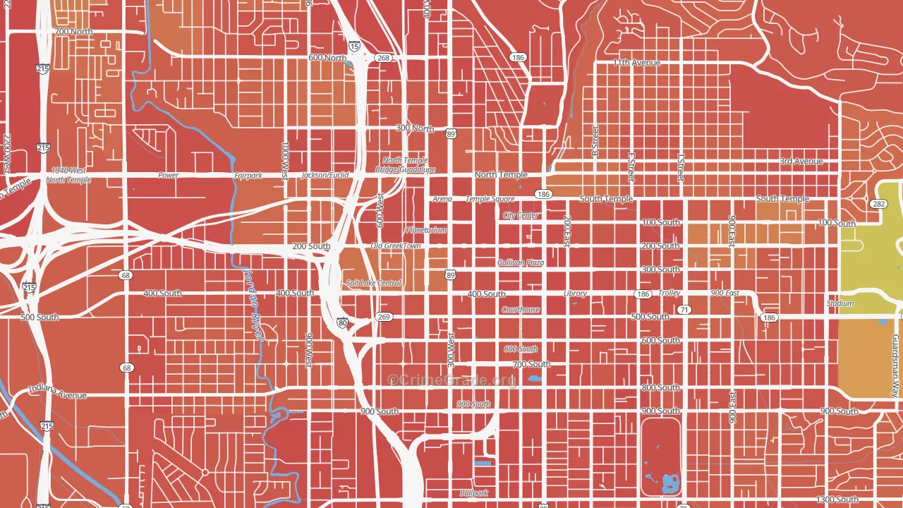 Downtown, Salt Lake City, UT Map of Burglary Rates
