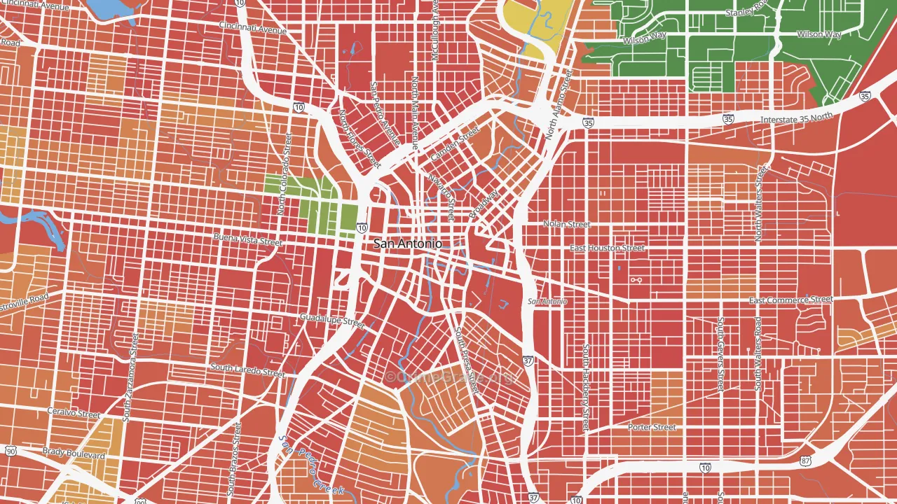 Downtown San Antonio, San Antonio, TX Map of Burglary Rates