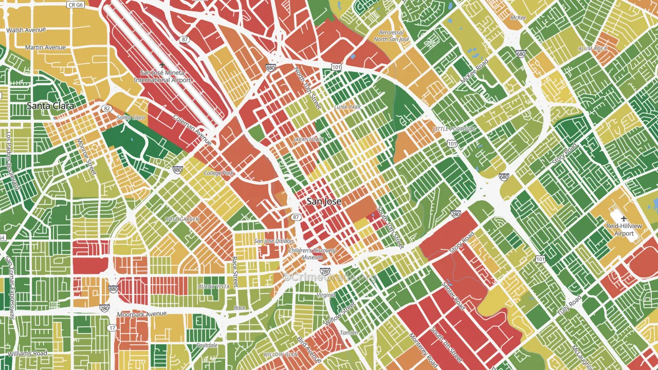 Downtown San Jose, San Jose, CA Map of Burglary Rates