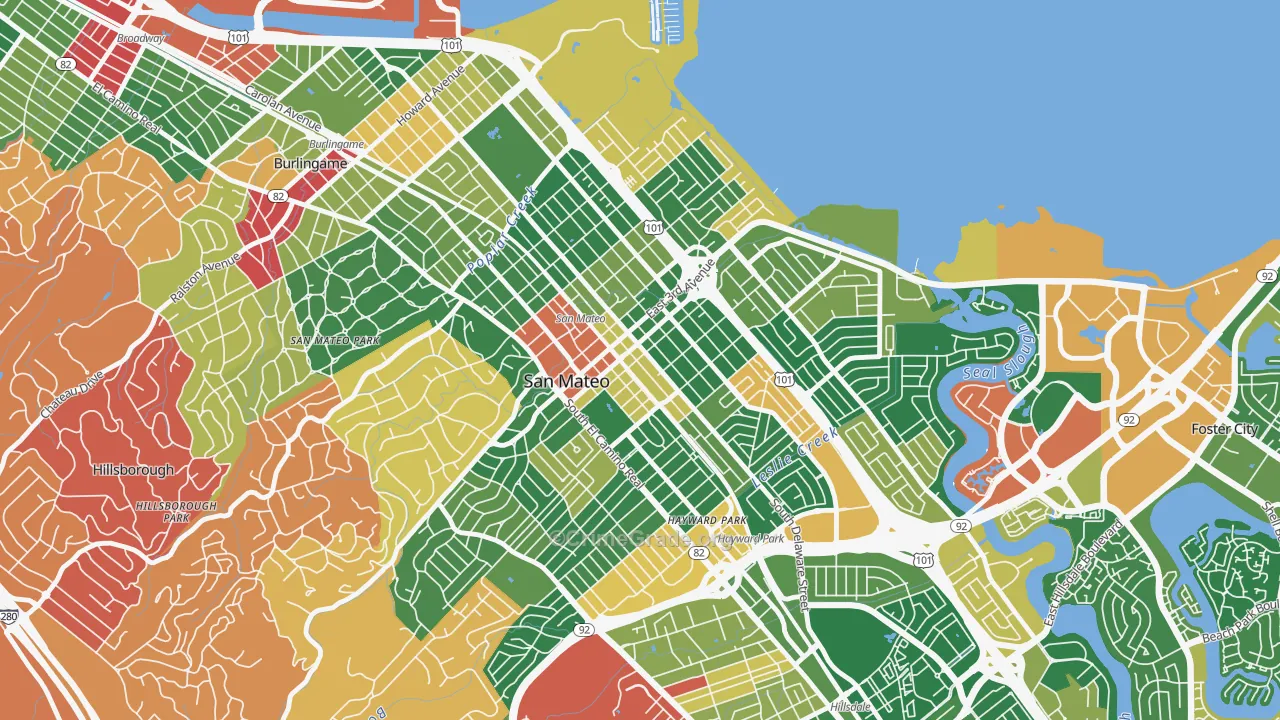 Downtown San Mateo, San Mateo, CA Map of Burglary Rates