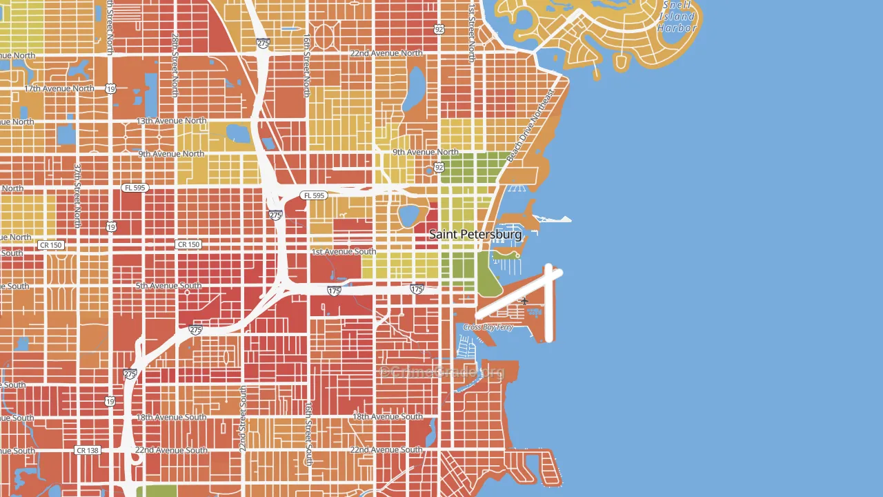 Downtown St Petersburg, St. Petersburg, FL Map of Burglary Rates