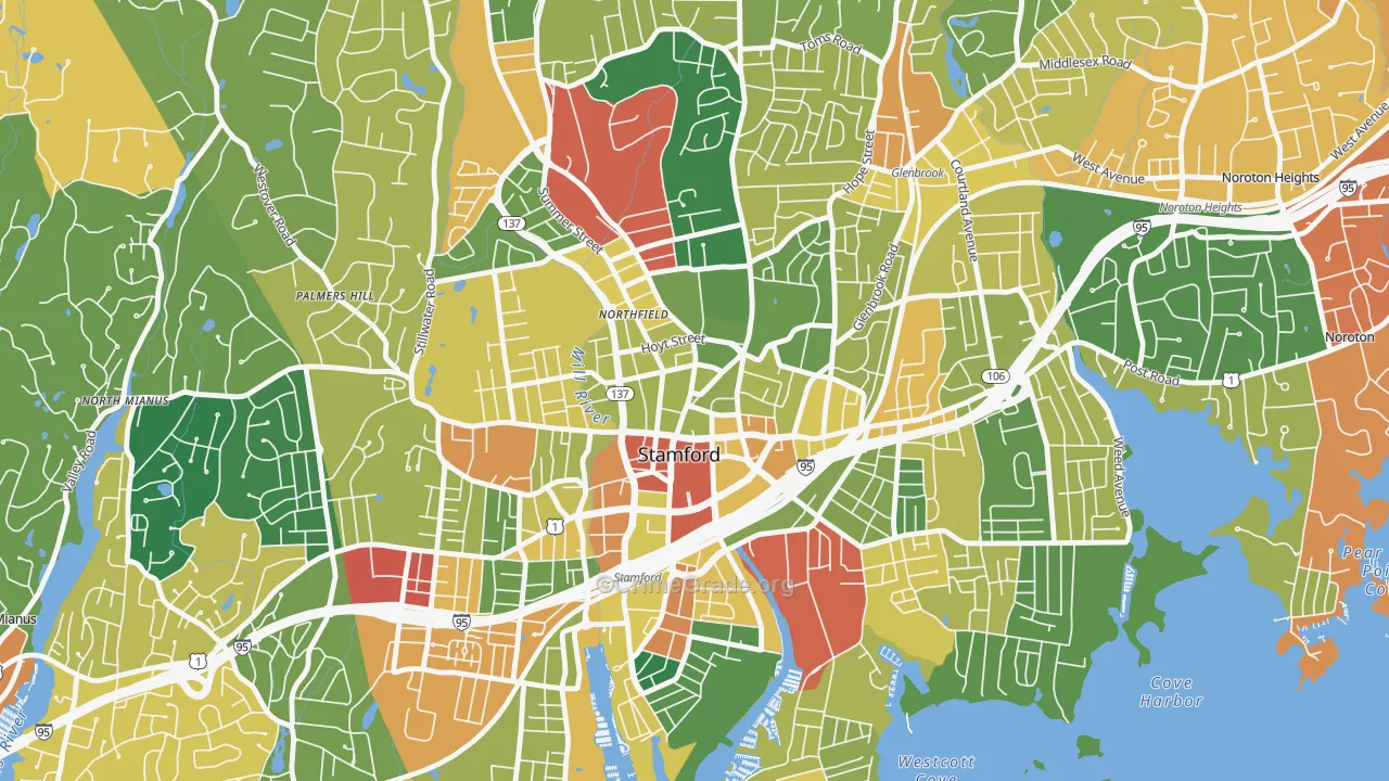 Downtown Stamford, Stamford, CT Map of Burglary Rates