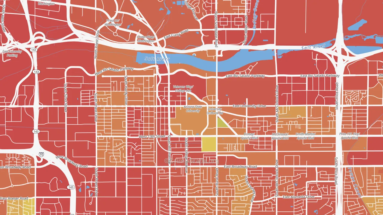 Downtown Tempe, Tempe, AZ Map of Burglary Rates