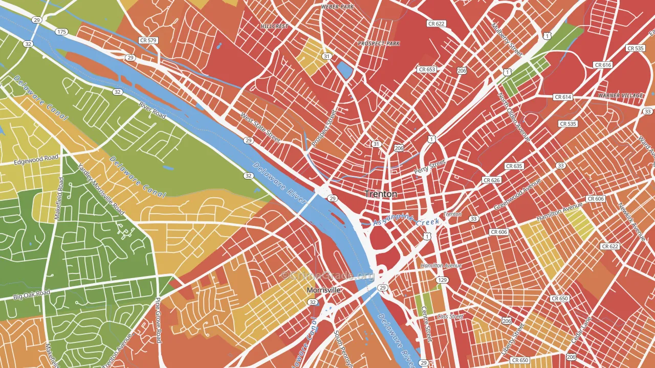 Downtown Trenton, Trenton, NJ Map of Burglary Rates