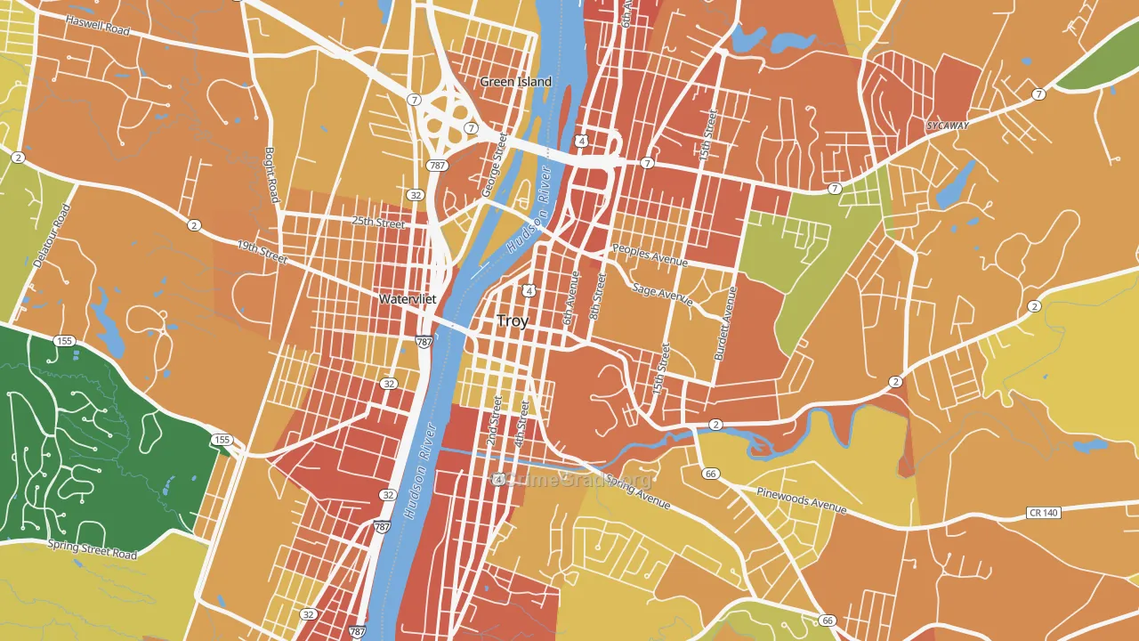 Downtown Troy, Troy, NY Map of Burglary Rates