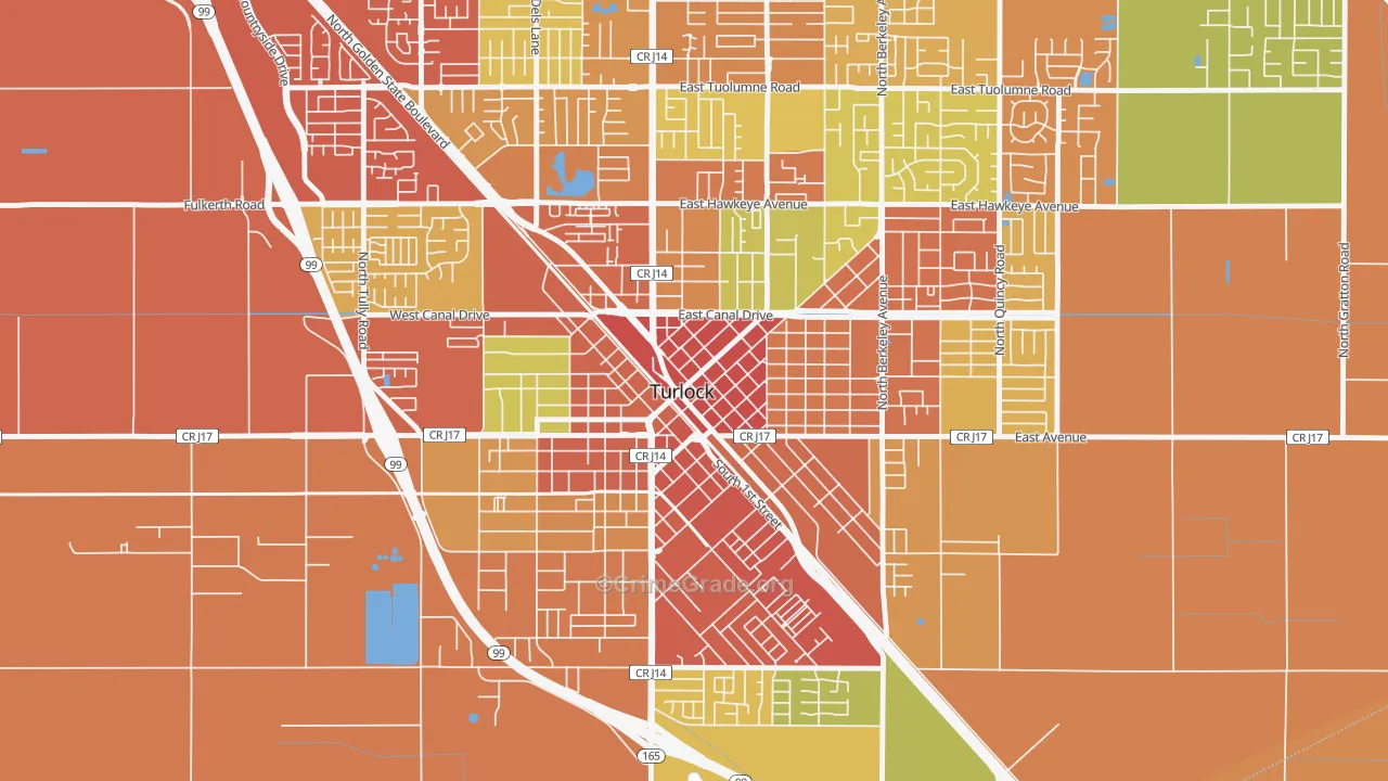Downtown Turlock, Turlock, CA Map of Burglary Rates