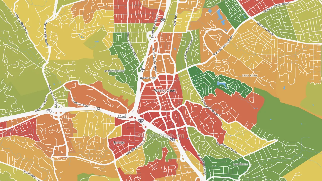 Downtown Walnut Creek, Walnut Creek, CA Map of Burglary Rates