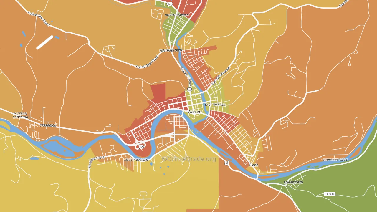 Downtown Warren, Warren, PA Map of Burglary Rates