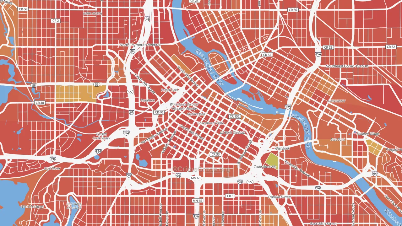 Downtown West, Minneapolis, MN Map of Burglary Rates